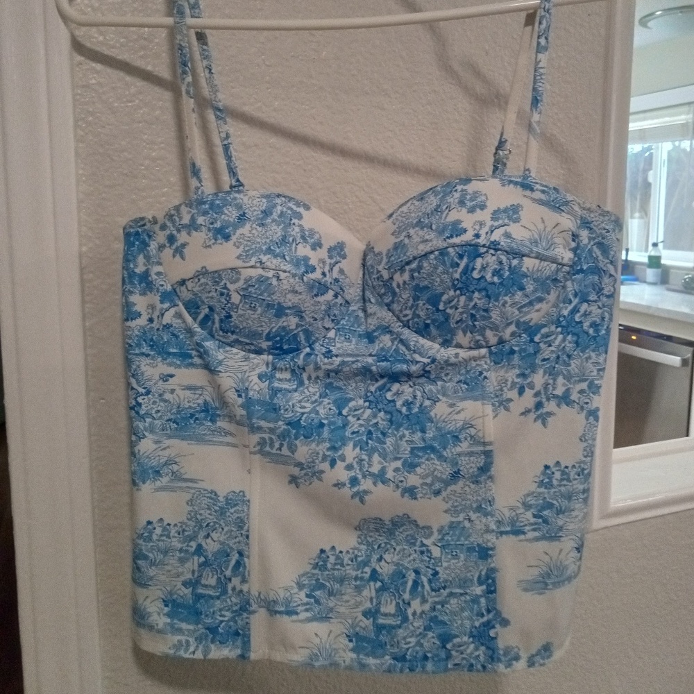 Blue & White Floral Tank Top